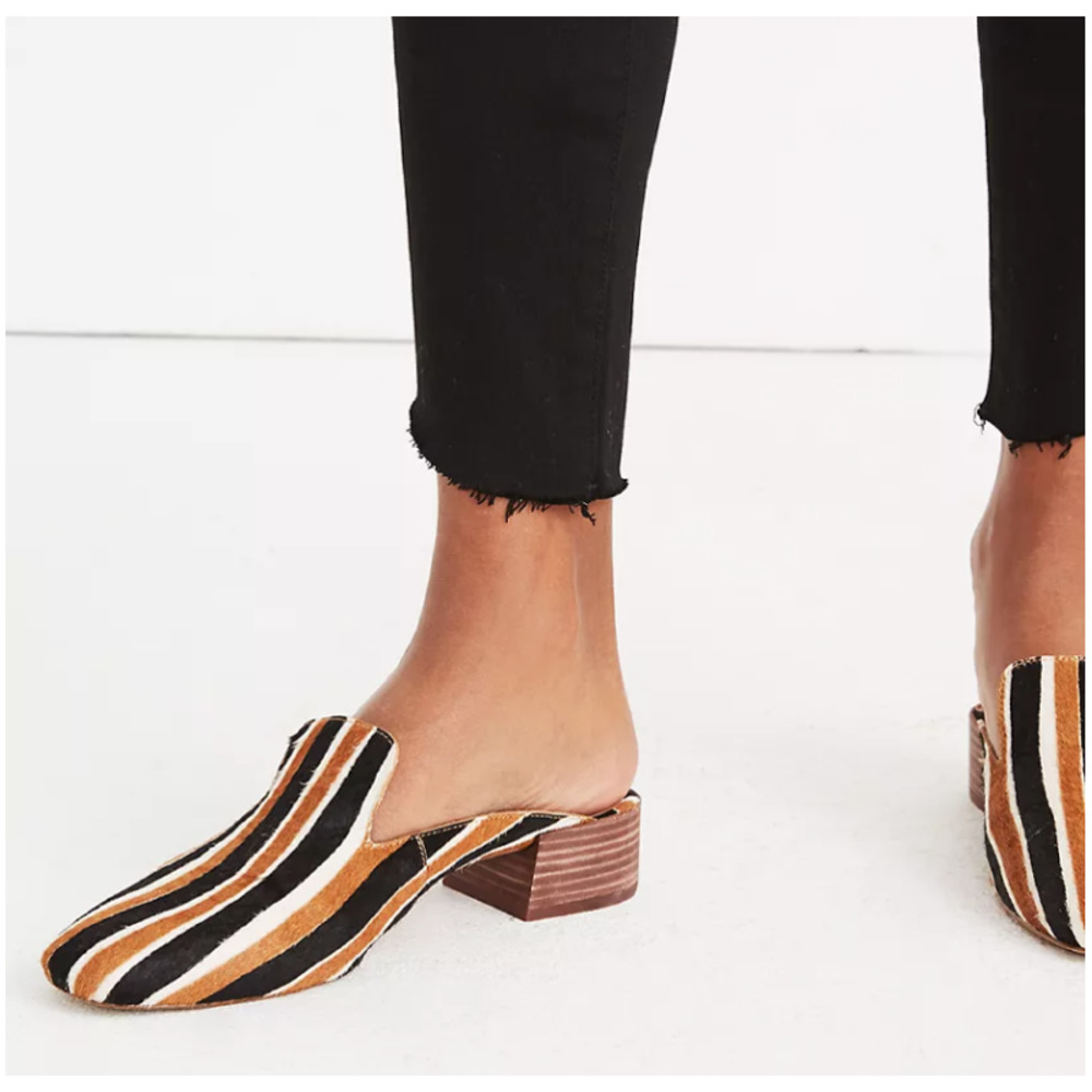 Madewell Striped Mule Clogs in Black, Tan & White